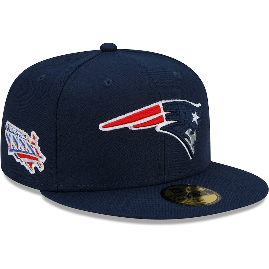 Men’s New Era Navy New England Patriots Patch Up Super Bowl XXXVI 59FIFTY Fitted Hat