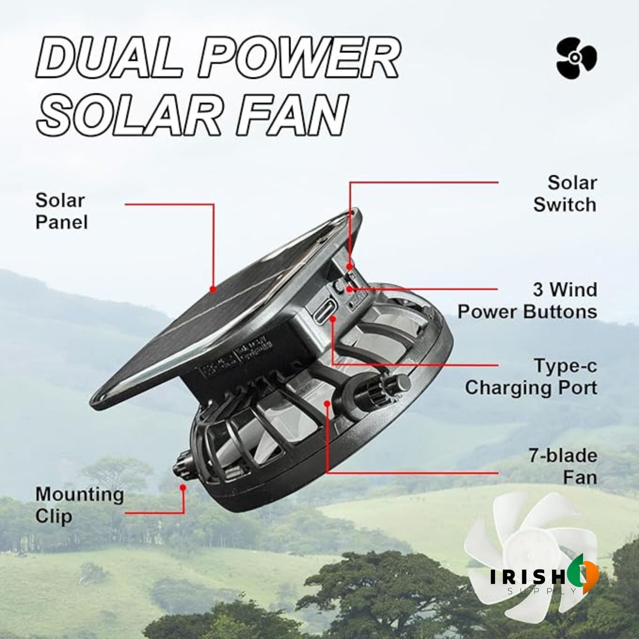 Solar Powered Wide Brim Fan Hat – Black