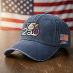 Personalized 250th Anniversary Washed Cap with Embroidered American Flag