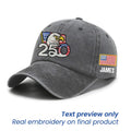 Black Personalized 250th Anniversary Washed Cap with Embroidered American Flag