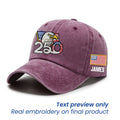 Burgundy Personalized 250th Anniversary Washed Cap with Embroidered American Flag