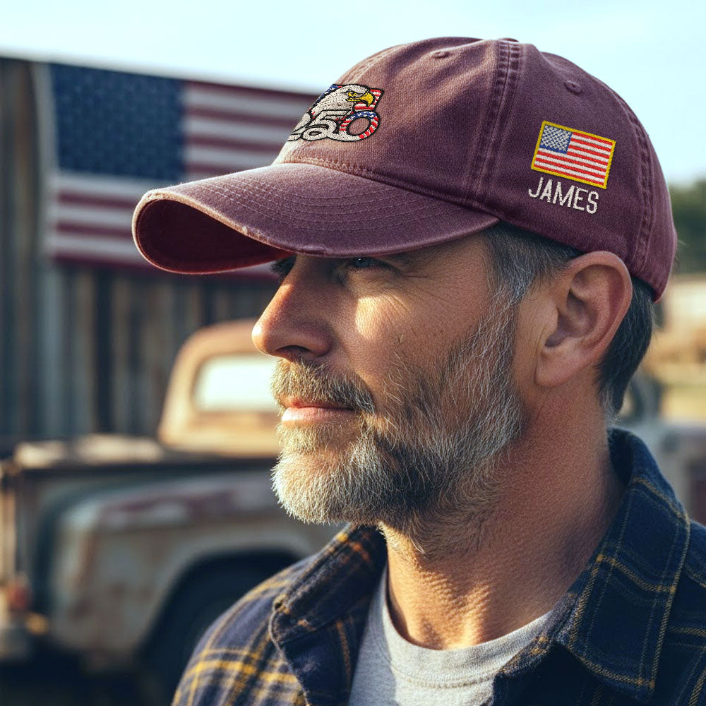 Personalized 250th Anniversary Washed Cap with Embroidered American Flag