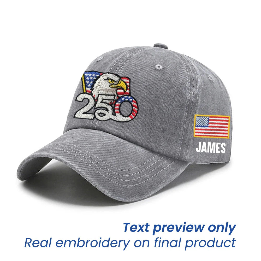 Grey Personalized 250th Anniversary Washed Cap with Embroidered American Flag