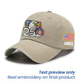 Khaki Personalized 250th Anniversary Washed Cap with Embroidered American Flag