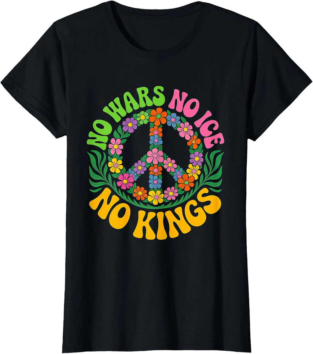 No Wars No ICE No Kings Retro Vintage Floral Ladies’ Crewneck T-Shirt