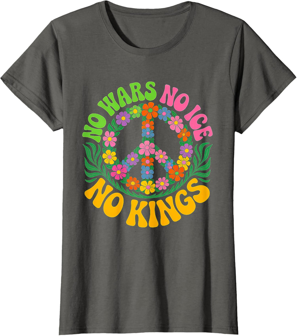No Wars No ICE No Kings Retro Vintage Floral Ladies’ Crewneck T-Shirt