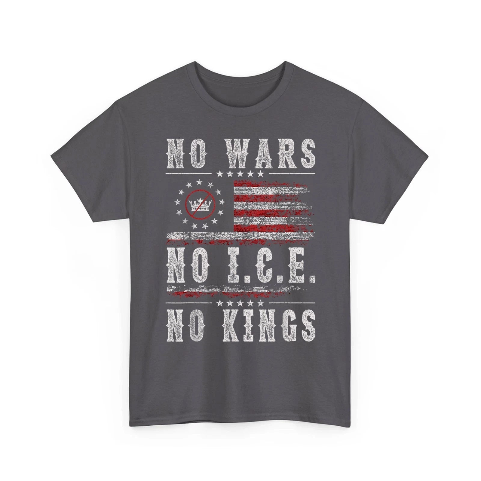 No Kings No Wars No ICE T-Shirt Patriotic American Flag Retro Unisex T-Shirt