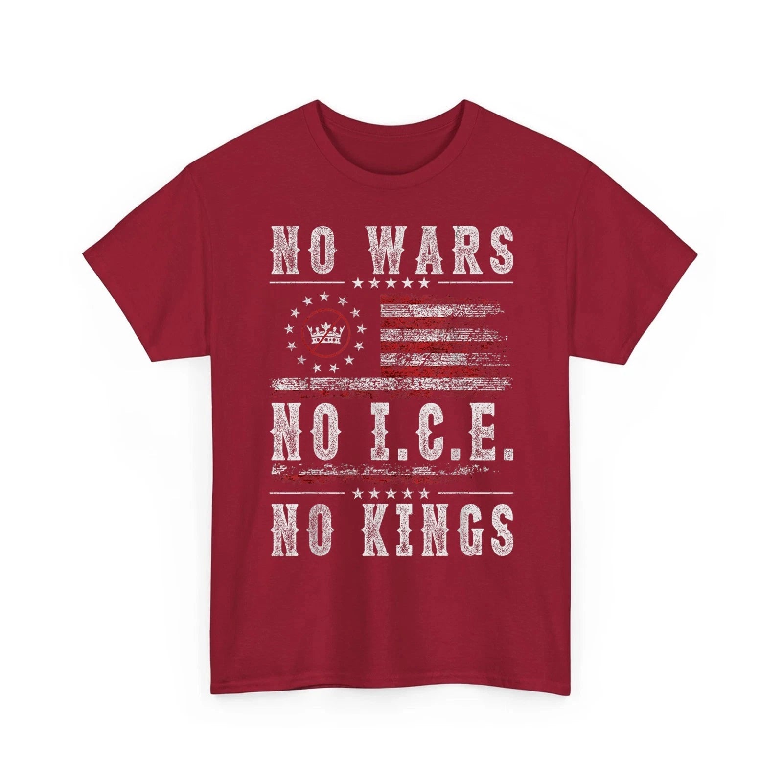 No Kings No Wars No ICE T-Shirt Patriotic American Flag Retro Unisex T-Shirt