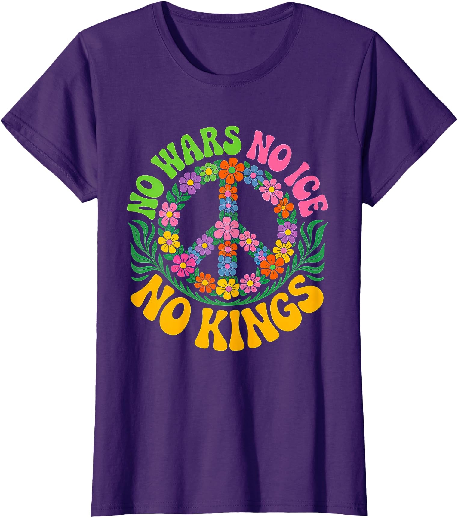No Wars No ICE No Kings Retro Vintage Floral Ladies’ Crewneck T-Shirt