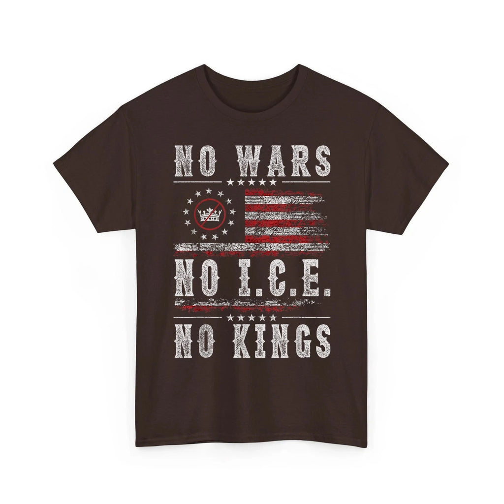 No Kings No Wars No ICE T-Shirt Patriotic American Flag Retro Unisex T-Shirt