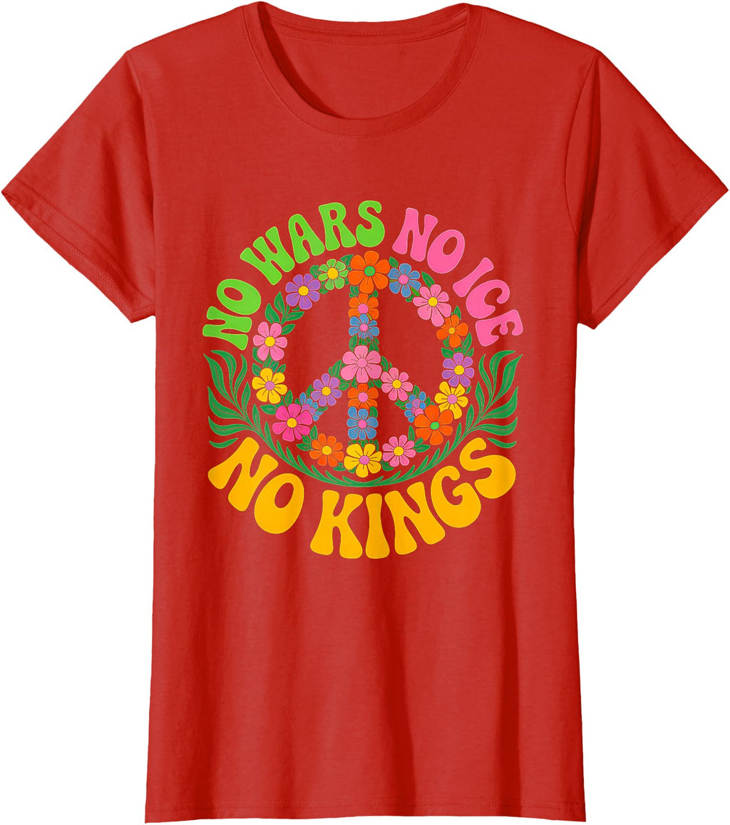No Wars No ICE No Kings Retro Vintage Floral Ladies’ Crewneck T-Shirt