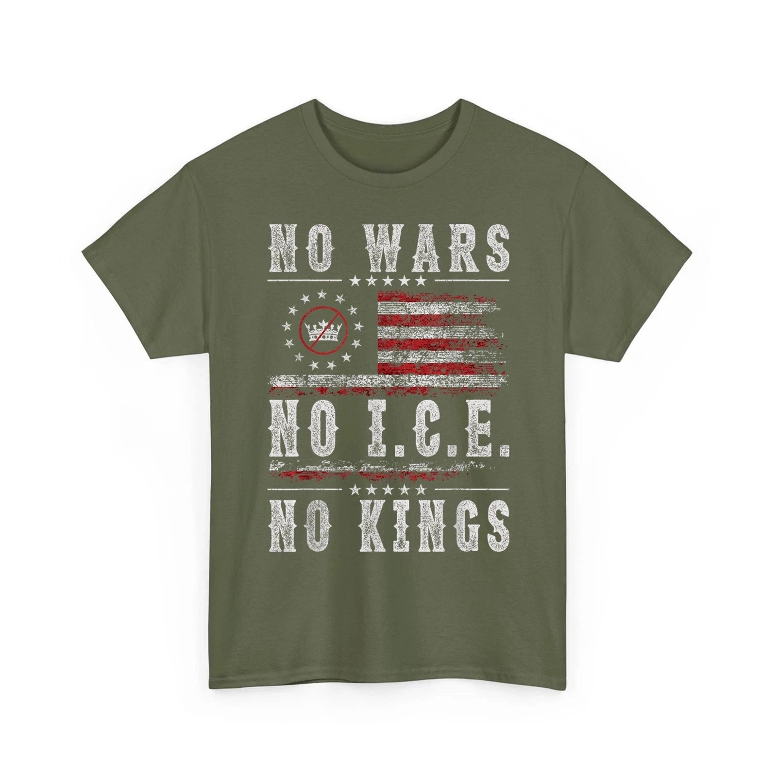 No Kings No Wars No ICE T-Shirt Patriotic American Flag Retro Unisex T-Shirt