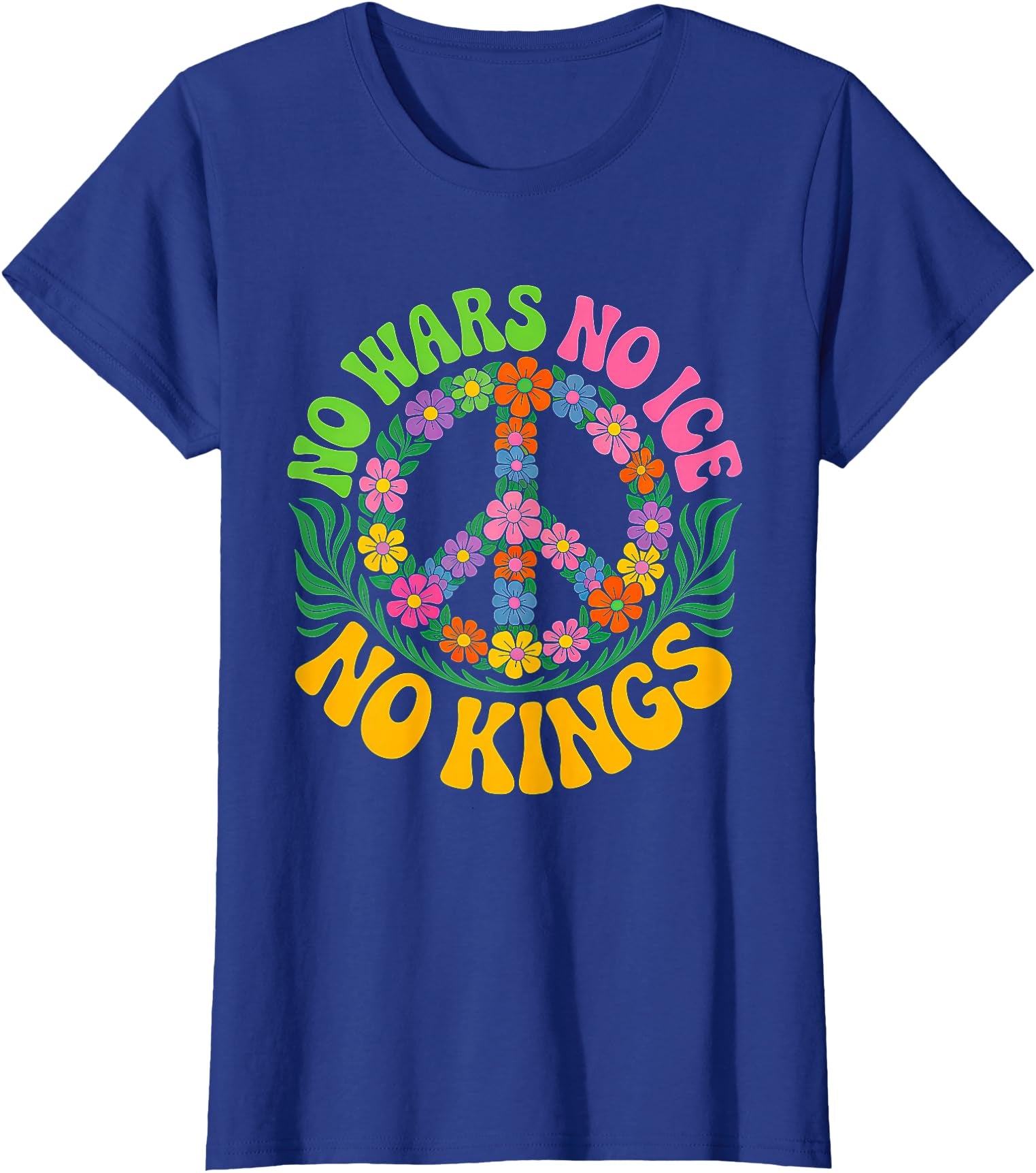 No Wars No ICE No Kings Retro Vintage Floral Ladies’ Crewneck T-Shirt