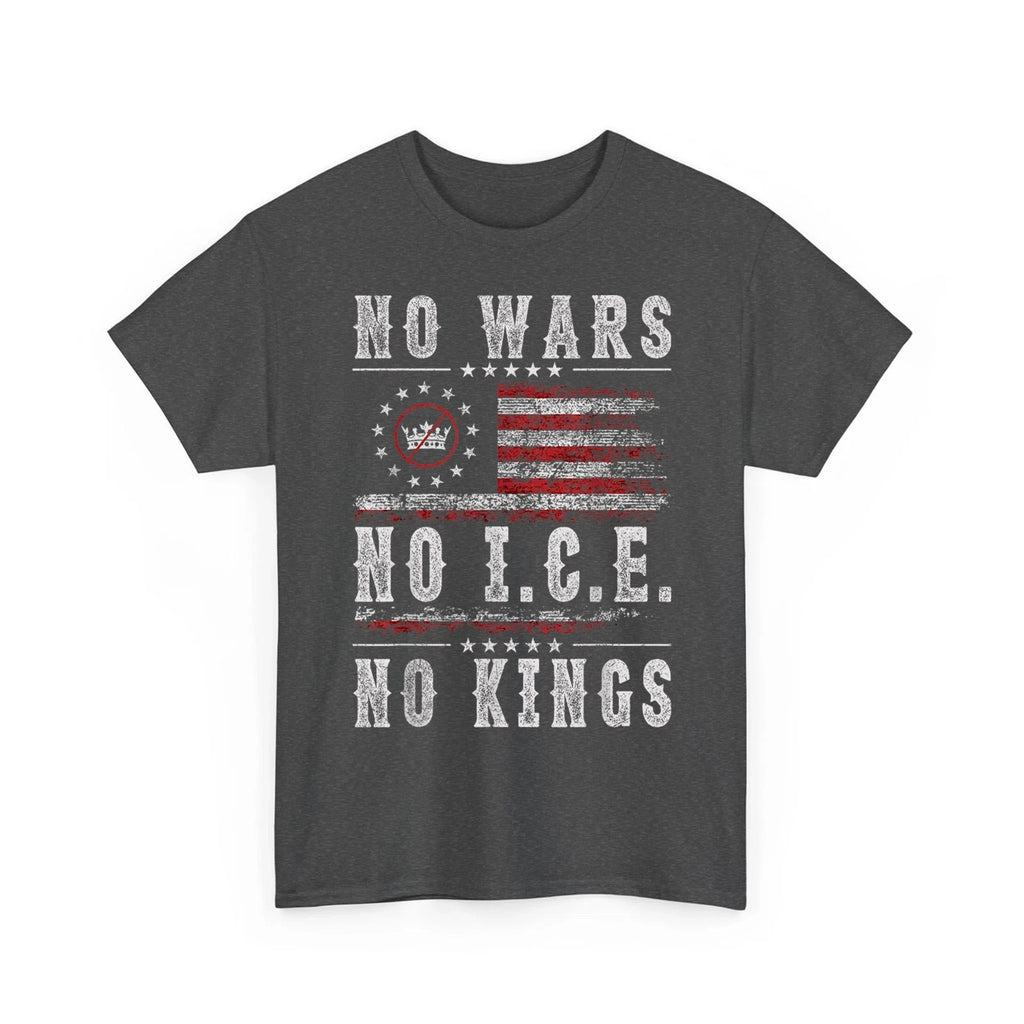 No Kings No Wars No ICE T-Shirt Patriotic American Flag Retro Unisex T-Shirt