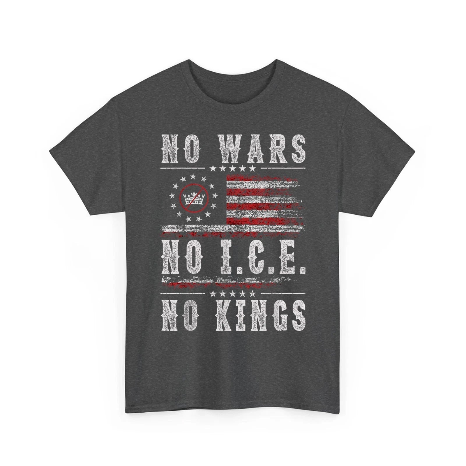 No Kings No Wars No ICE T-Shirt Patriotic American Flag Retro Unisex T-Shirt