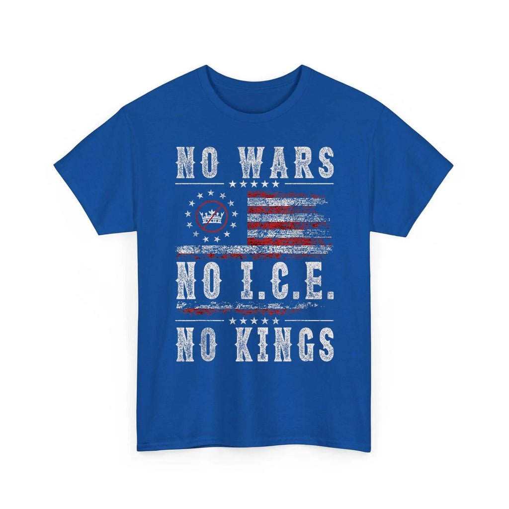 No Kings No Wars No ICE T-Shirt Patriotic American Flag Retro Unisex T-Shirt