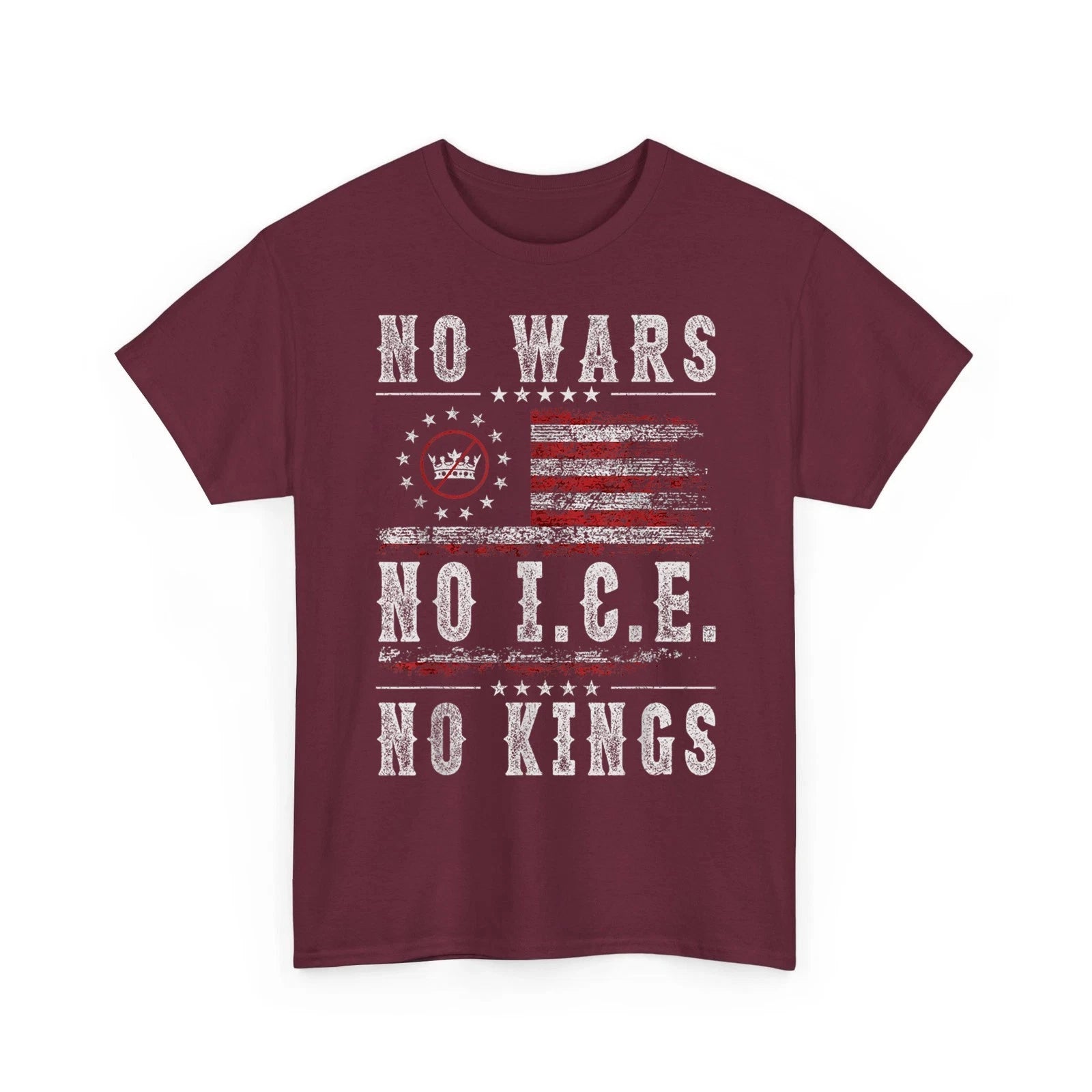 No Kings No Wars No ICE T-Shirt Patriotic American Flag Retro Unisex T-Shirt