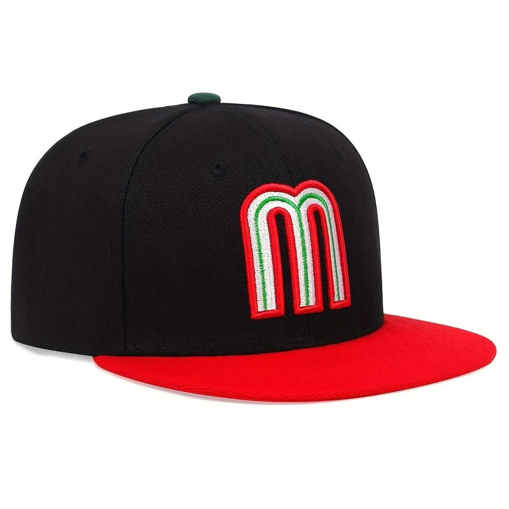 Mexico Baseball Cap Letter M With Embroidered Flag Flat Brim Snapback