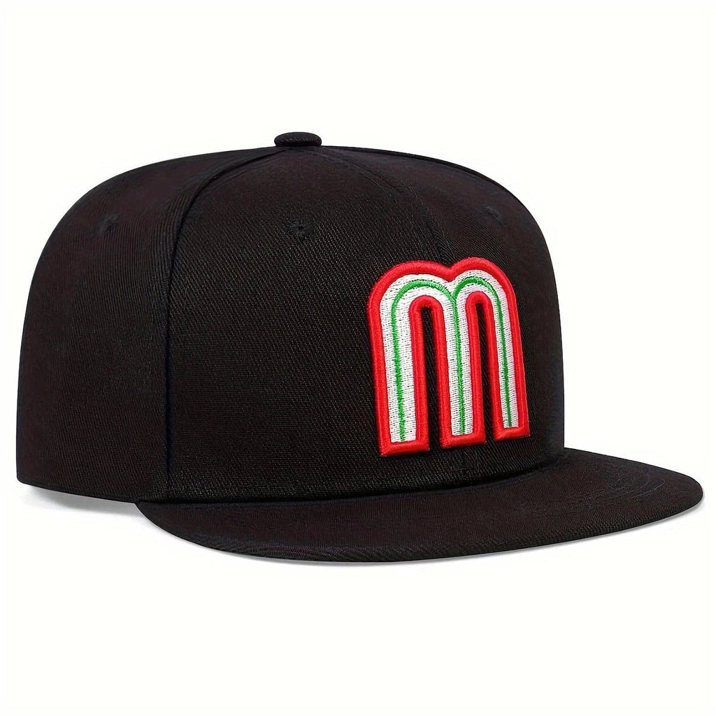 Mexico Baseball Cap Letter M With Embroidered Flag Flat Brim Snapback
