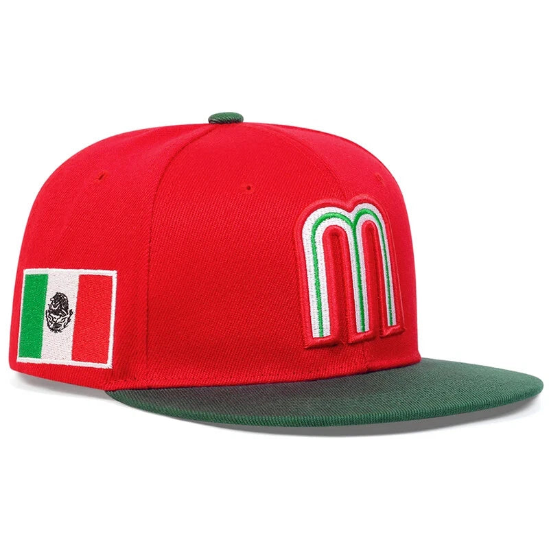 Mexico Baseball Cap Letter M With Embroidered Flag Flat Brim Snapback