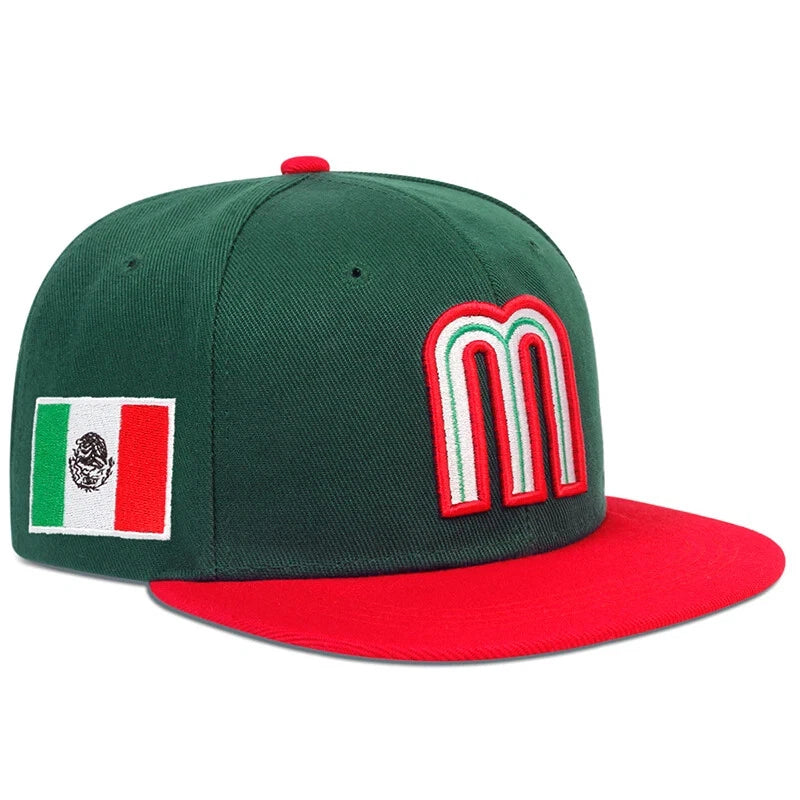 Mexico Baseball Cap Letter M With Embroidered Flag Flat Brim Snapback