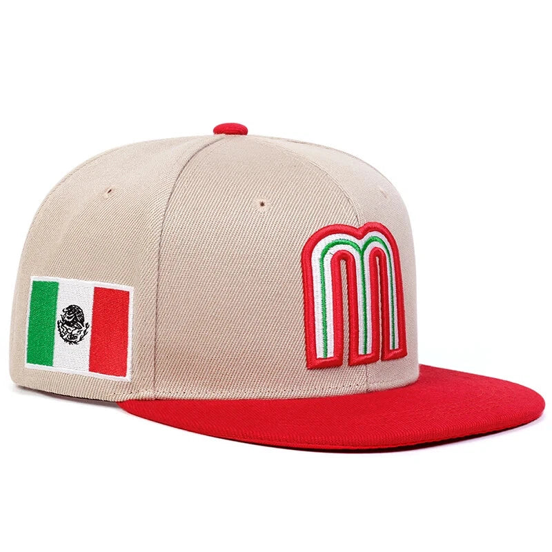 Mexico Baseball Cap Letter M With Embroidered Flag Flat Brim Snapback