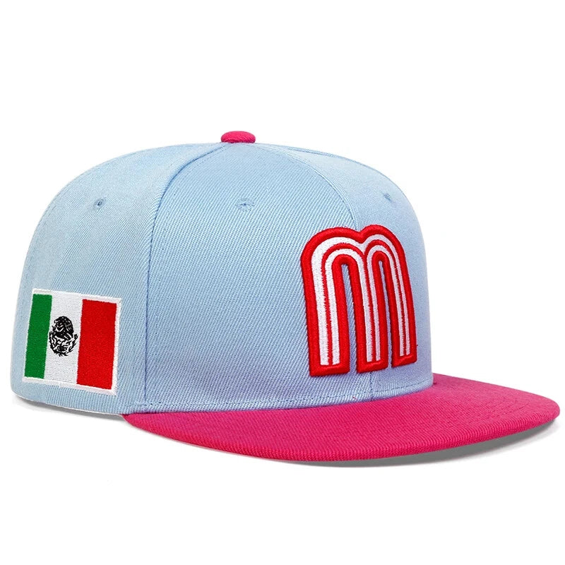 Mexico Baseball Cap Letter M With Embroidered Flag Flat Brim Snapback