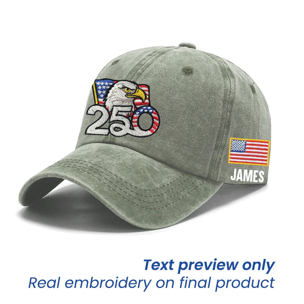 Moss Green Personalized 250th Anniversary Washed Cap with Embroidered American Flag