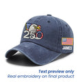 Navy Personalized 250th Anniversary Washed Cap with Embroidered American Flag