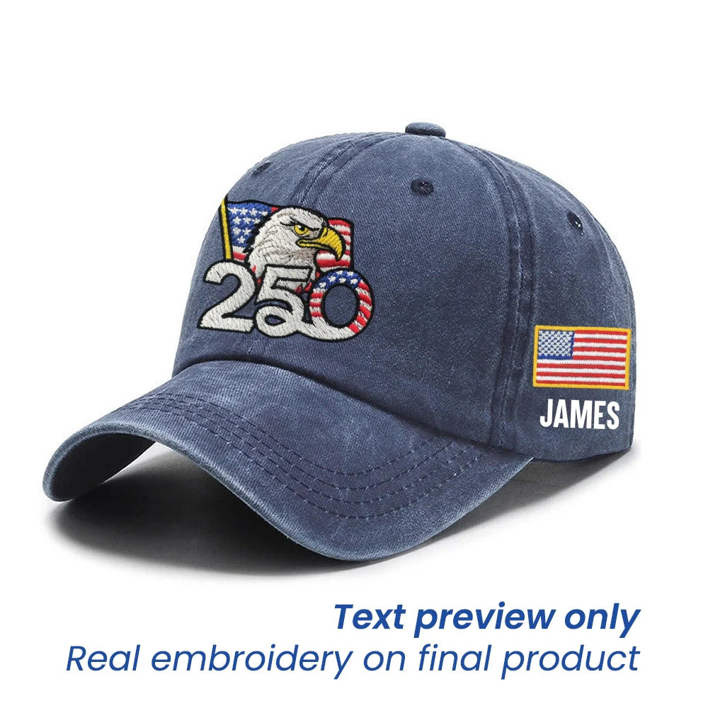 Navy Personalized 250th Anniversary Washed Cap with Embroidered American Flag