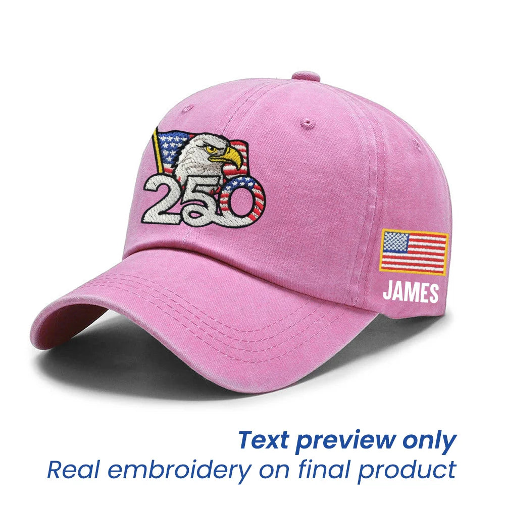 Pink Personalized 250th Anniversary Washed Cap with Embroidered American Flag