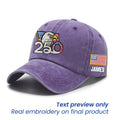 Purple Personalized 250th Anniversary Washed Cap with Embroidered American Flag