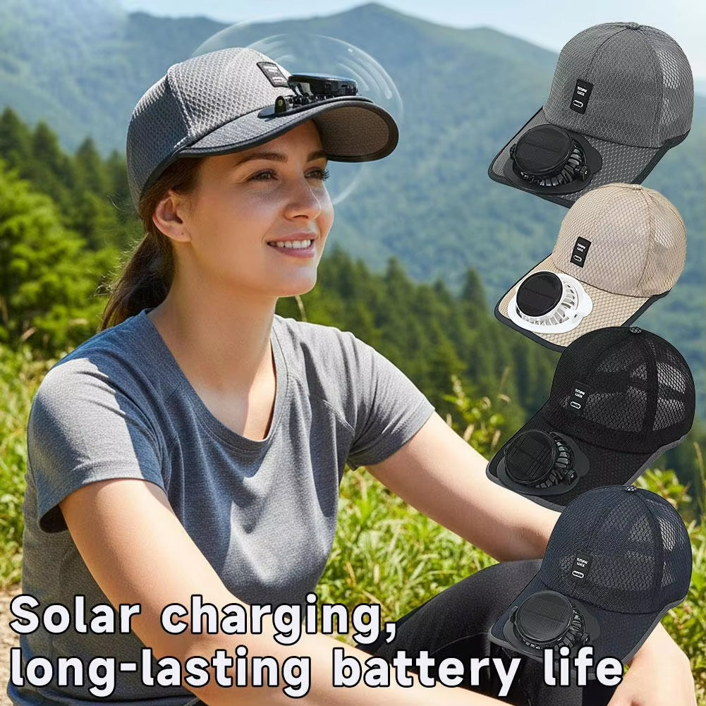 Summer Breathable Mesh Solar Fan Cap