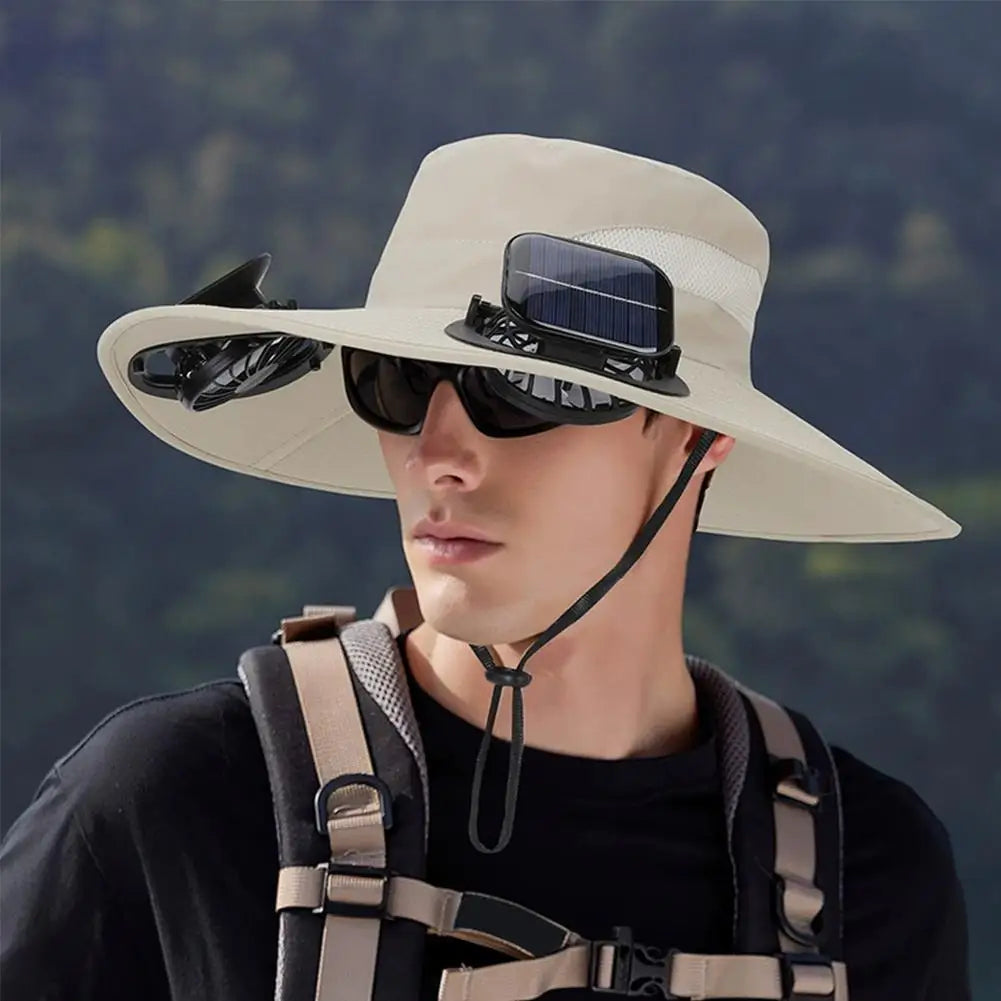 Solar Powered Fan Hat with Two Fans – White Sun Hat