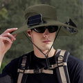 Solar Powered Wide Brim Fan Green Hat – UV Protection Cooling Cap for Men & Women