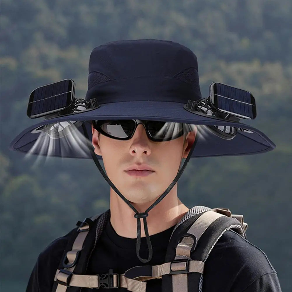 Solar-powered Fan Hat With Two Fans For Men And Women