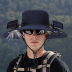 Solar Powered Wide Brim Fan Hat – Navy