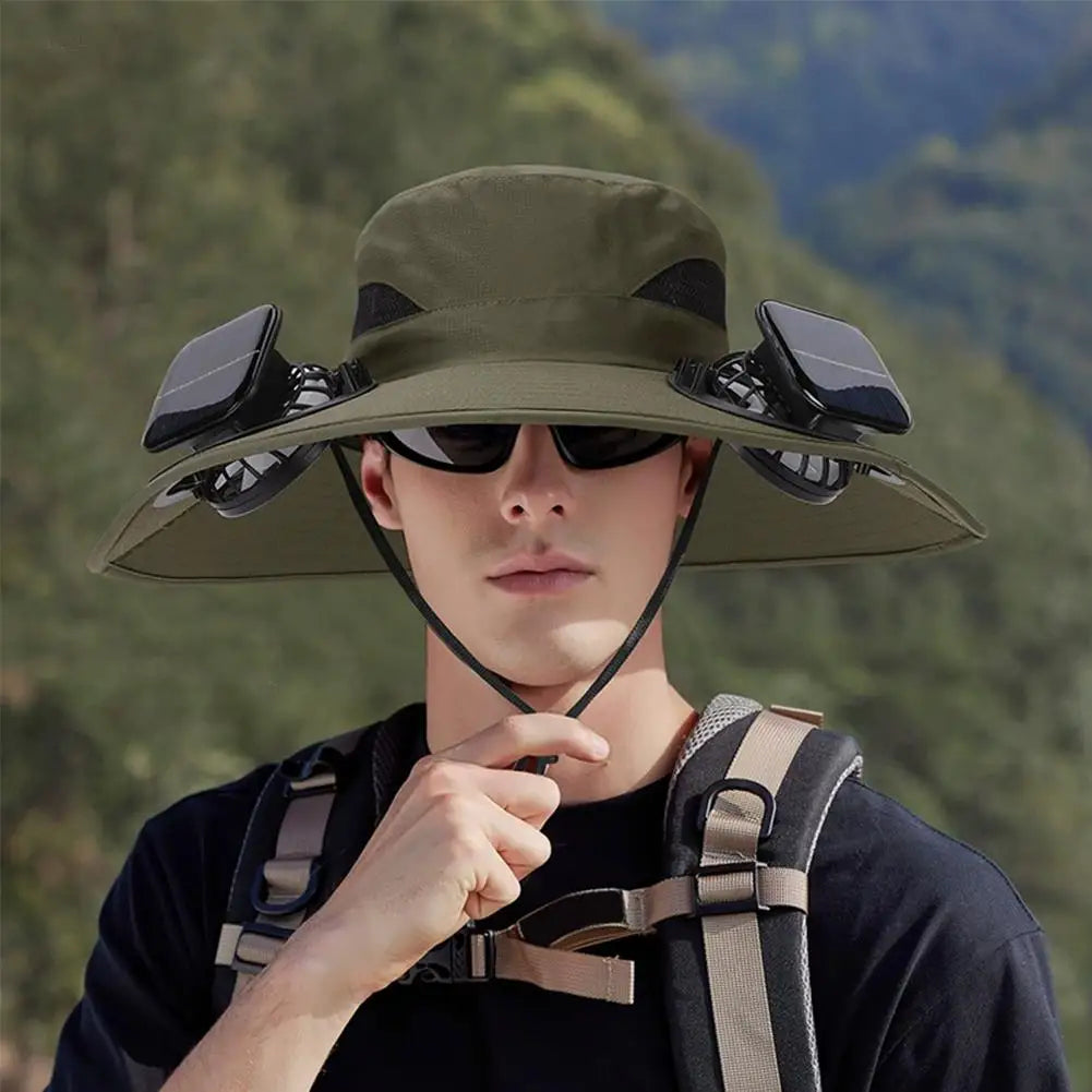 Solar-powered Fan Hat With Two Fans For Men And Women
