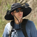 Solar Powered Wide Brim Fan Hat – Black