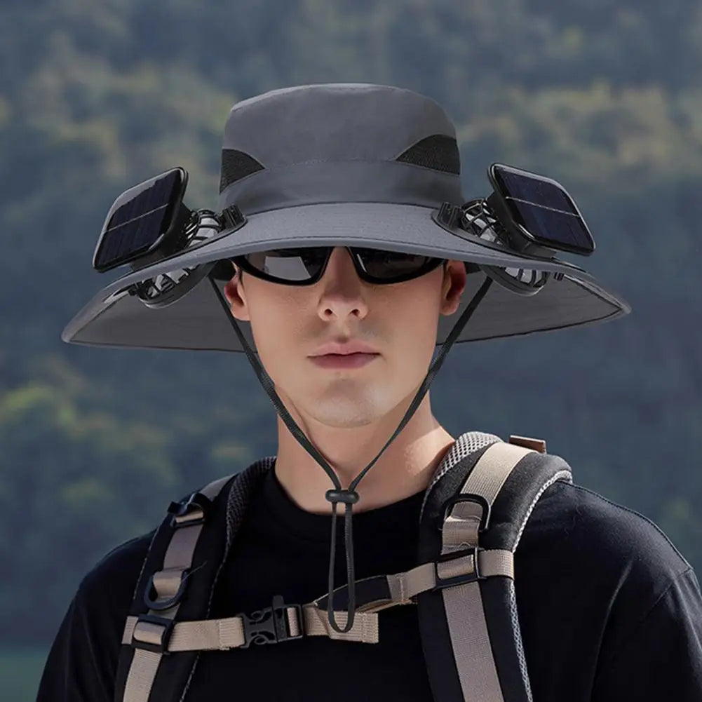 Solar Powered Fan Hat with Two Fans –  Grey Sun Hat