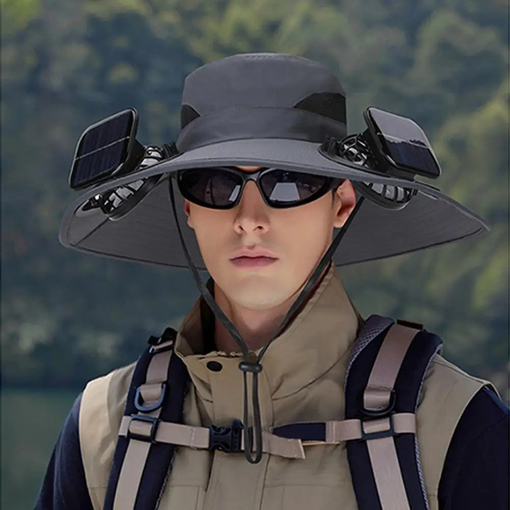 Solar Powered Fan Hat with Two Fans –  Grey Sun Hat