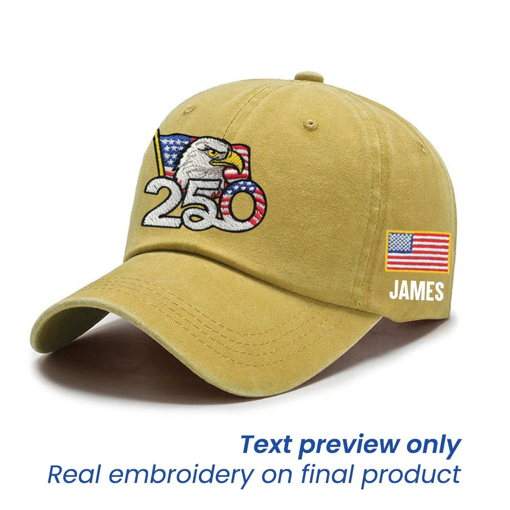 Yellow Personalized 250th Anniversary Washed Cap with Embroidered American Flag
