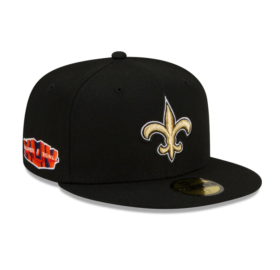 Men’s New Era Black New Orleans Saints Patch Up Super Bowl XLIV 59FIFTY Fitted Hat