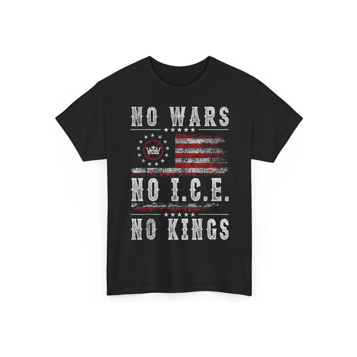 No Kings No Wars No ICE T-Shirt Patriotic American Flag Retro Unisex T-Shirt