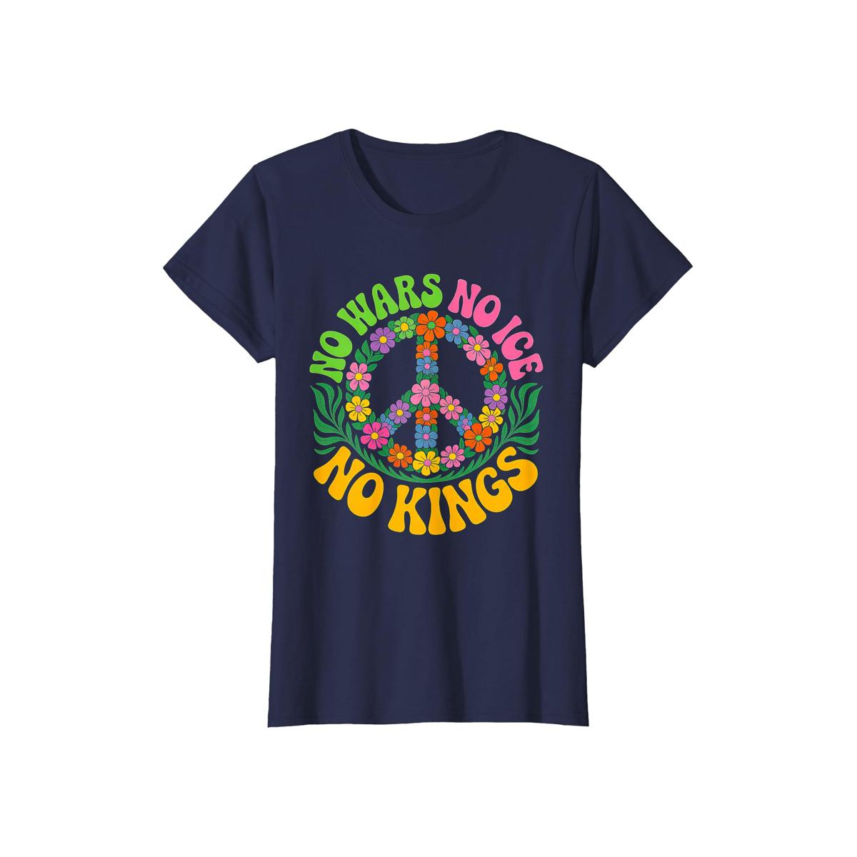No Wars No ICE No Kings Retro Vintage Floral Ladies’ Crewneck T-Shirt